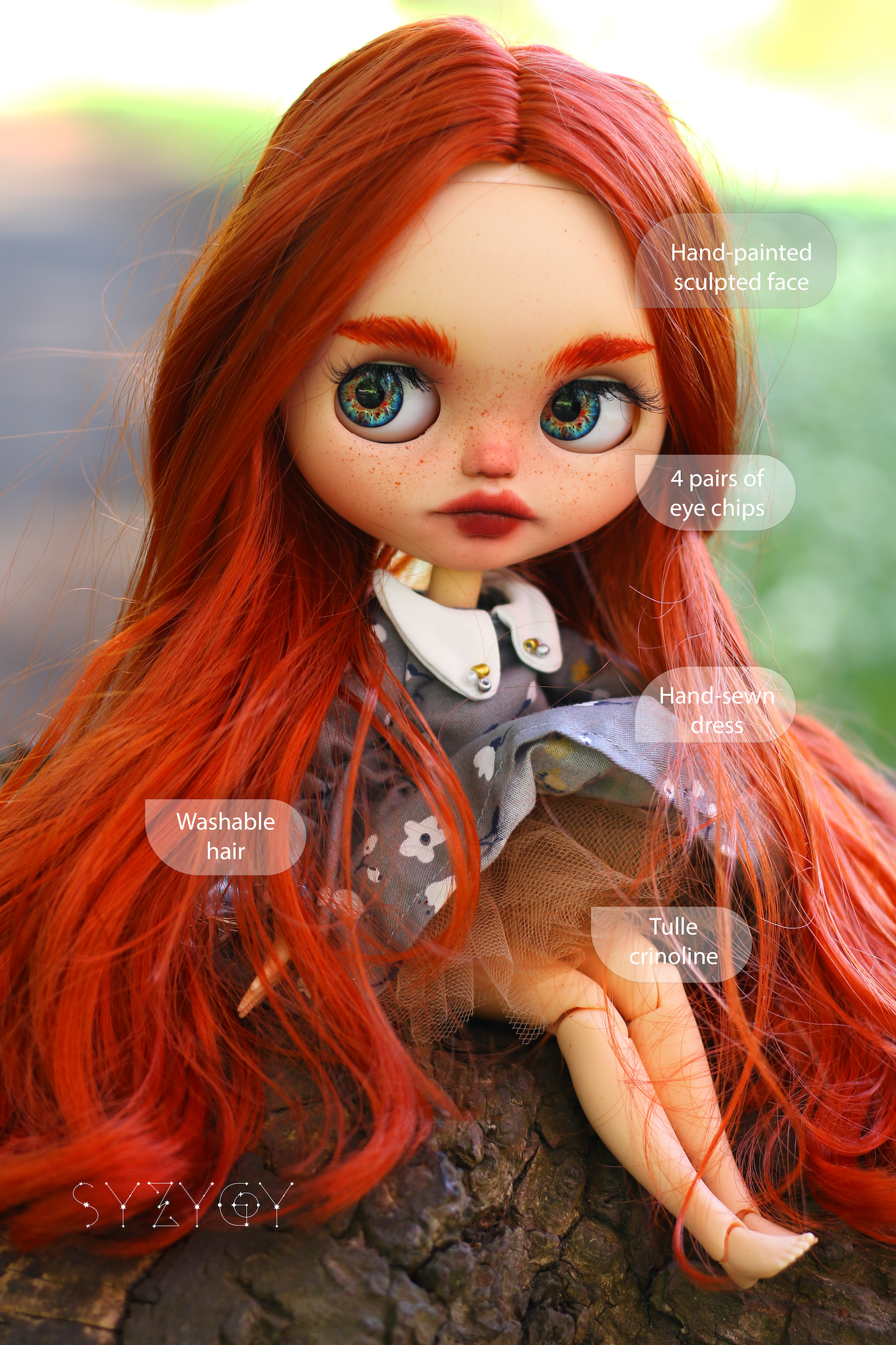 Rowan – Custom Blythe Doll – OOAK – 28 cm (3 Outfits)