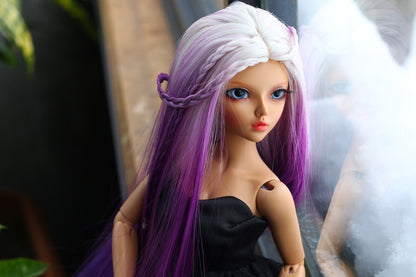 BJD Wig – Ash Gray to Purple Gradient | Cap 7–8 inch