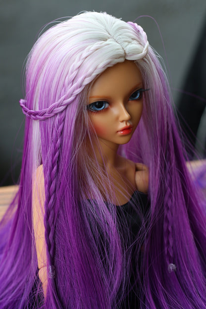 BJD Wig – Ash Gray to Purple Gradient | Cap 7–8 inch