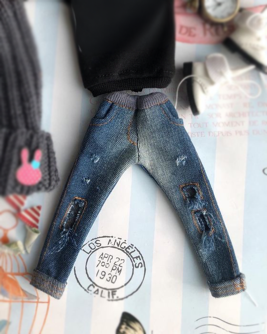 Blythe Distressed Denim Jeans – 1:6 Doll Pants