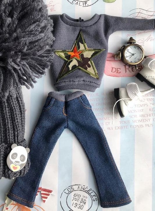 Blythe Camouflage Star Sweater & Denim Pants Set